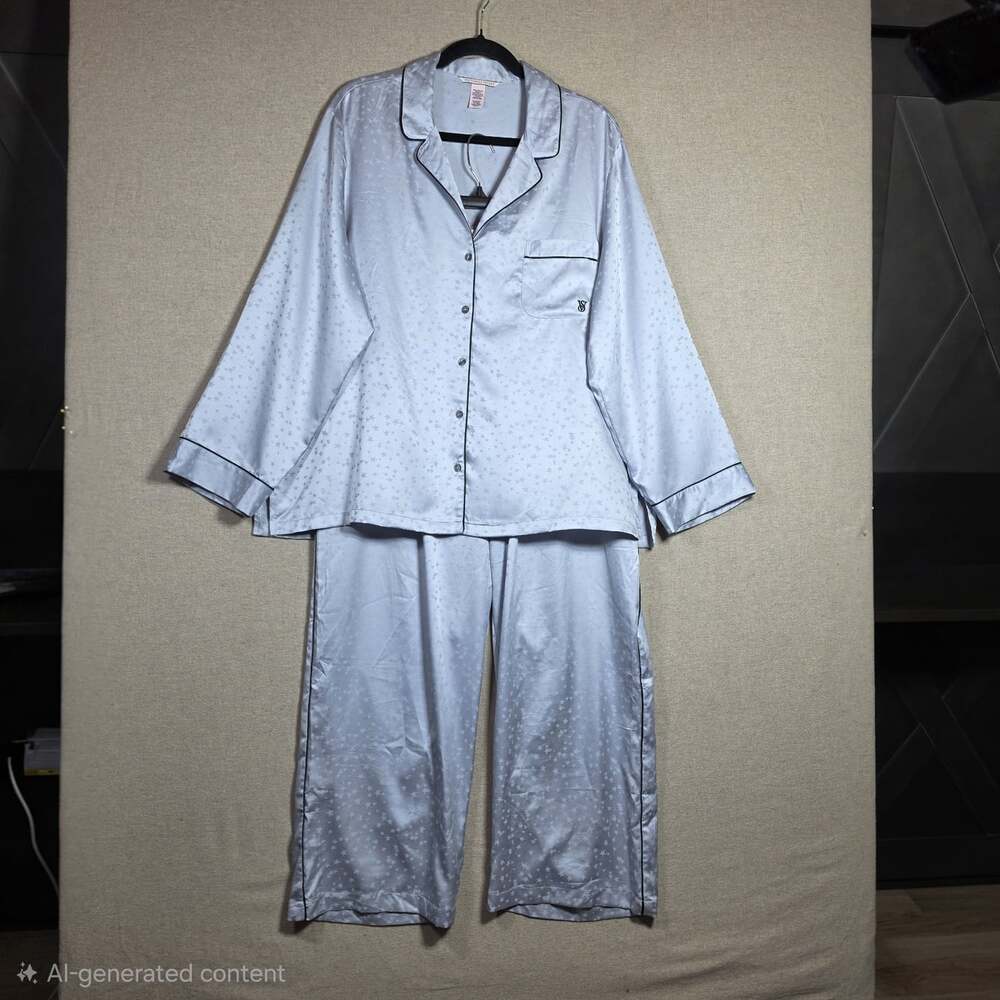 Victoria's Secret blue silver Women 2pc. pajama set top pants cotton stars